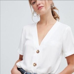 Something Navy Easy Woven Cream Blouse XS